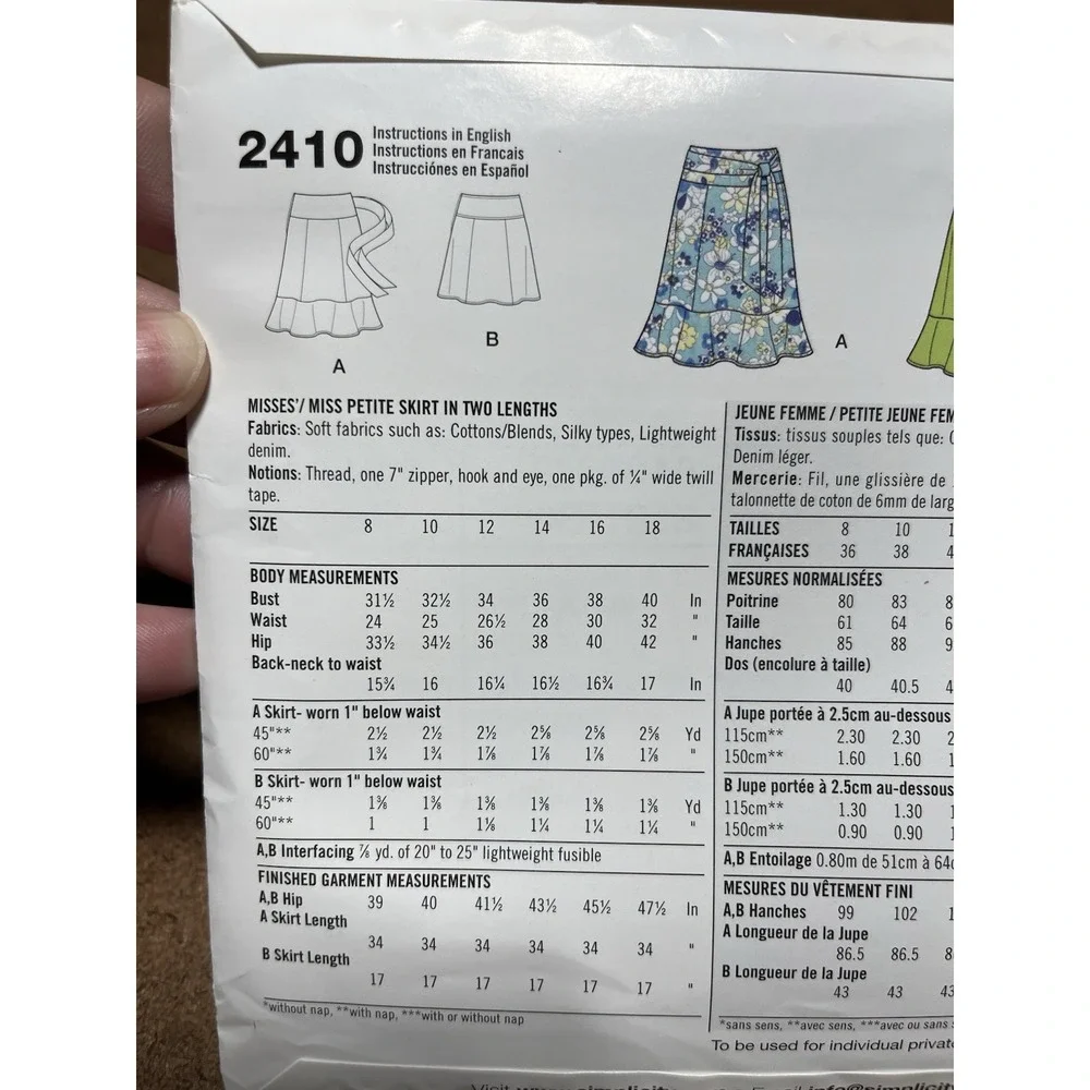 Simplicity 2410 Uncut Sewing Pattern Ladies Skirt Sizes 8-18